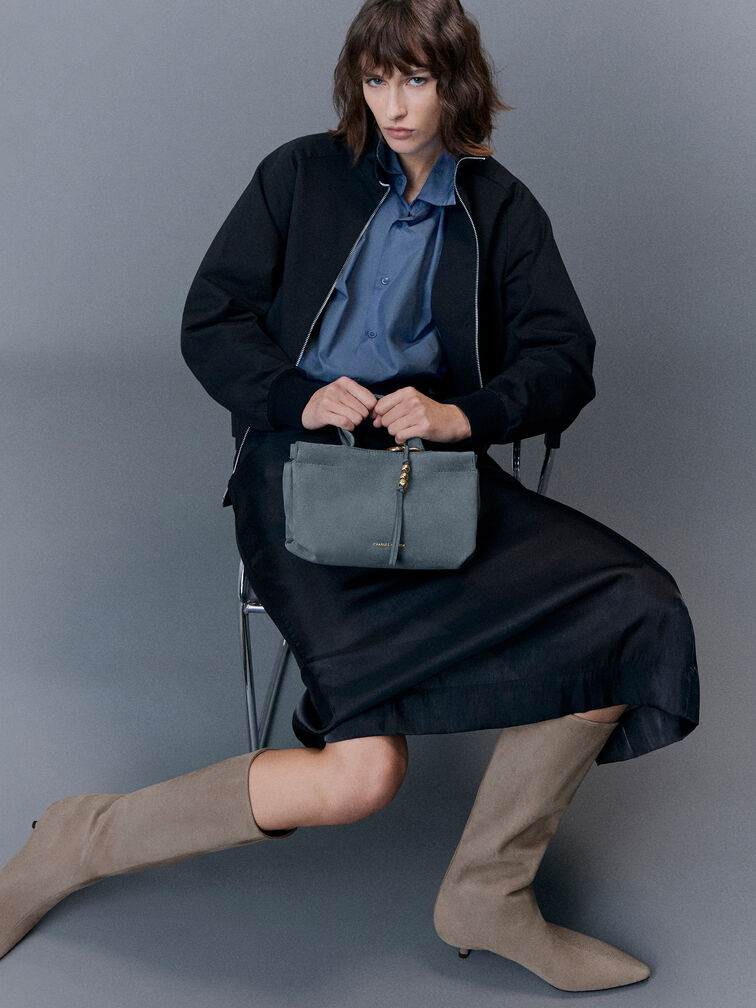 Mini Zephyr Tassel Tote Bag, Smoky Blue, hi-res