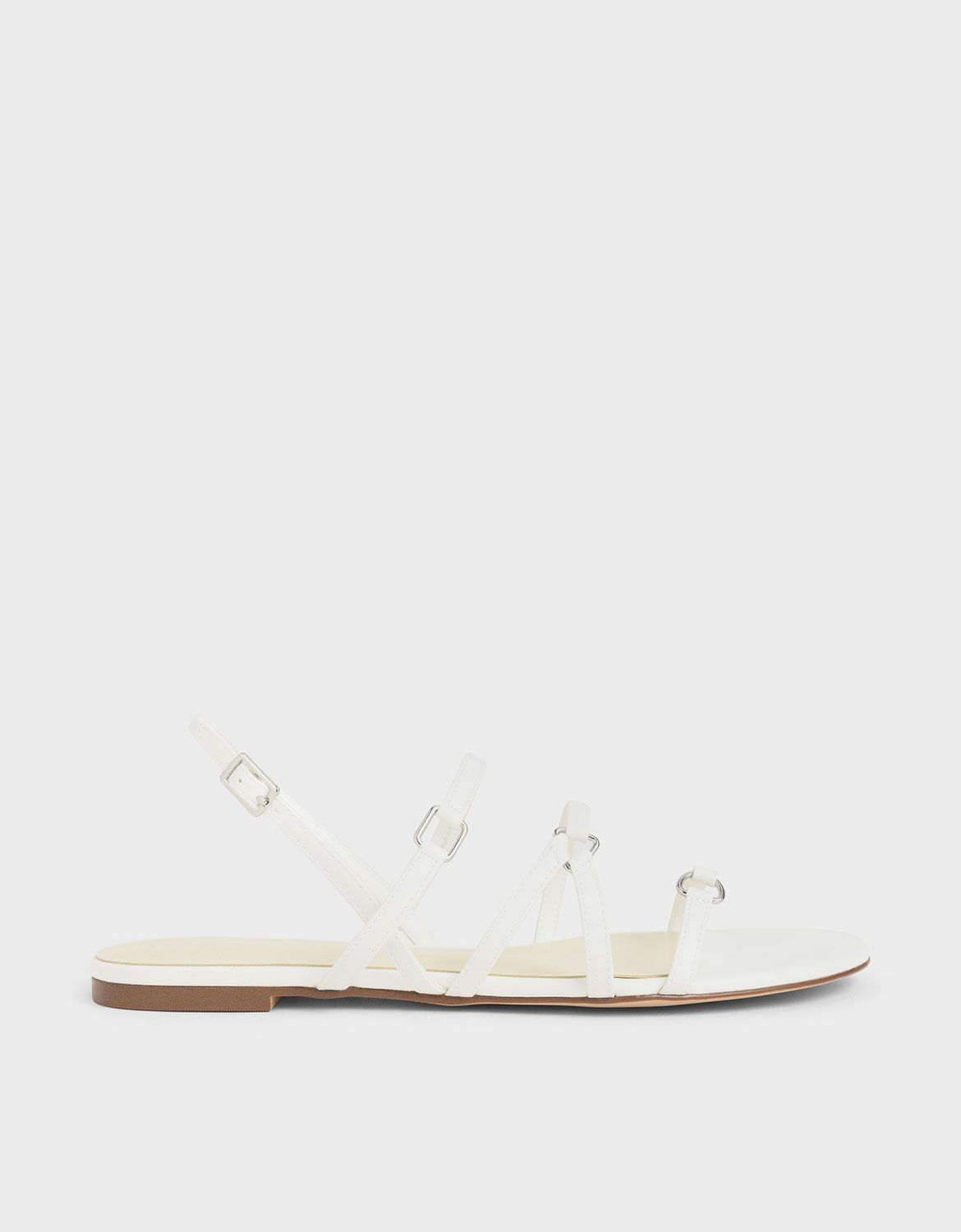 White Tri-Strap Slingback Sandals 
