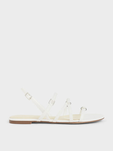 Tri-Strap Slingback Sandals, White, hi-res