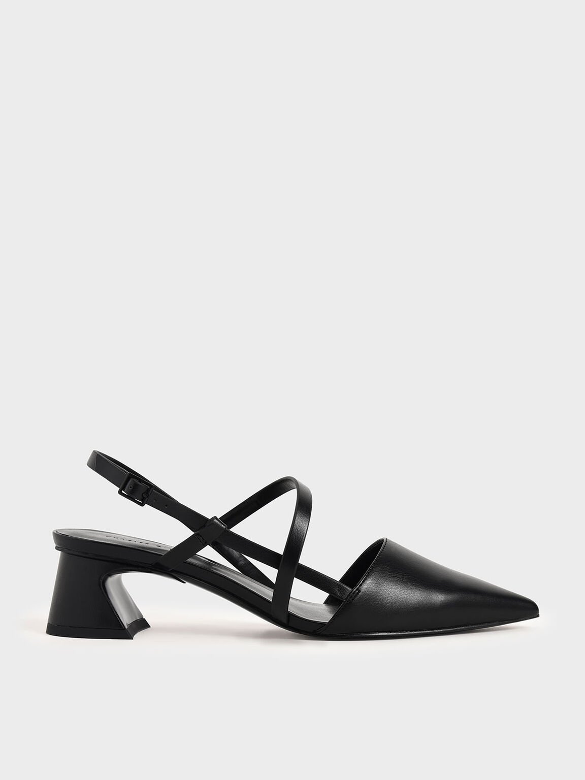 Black Strappy Trapeze Heel Court Shoes | CHARLES & KEITH US
