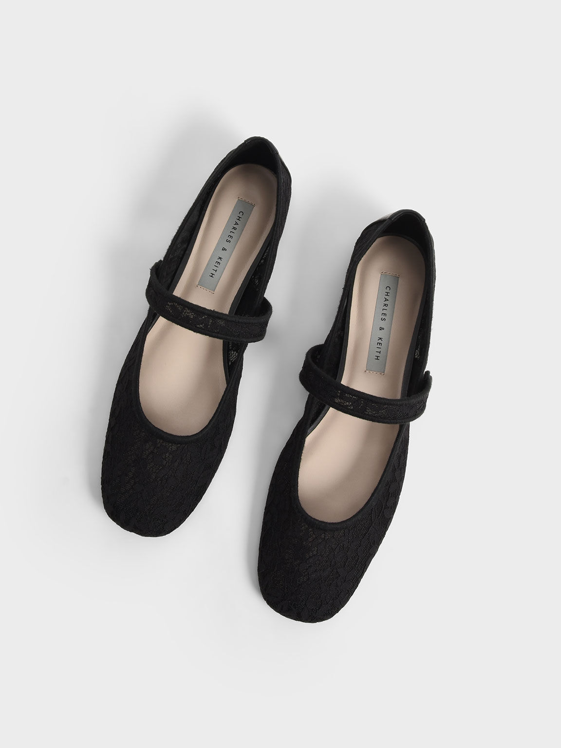 Lace & Mesh Mary Jane Ballerina Flats, Black, hi-res