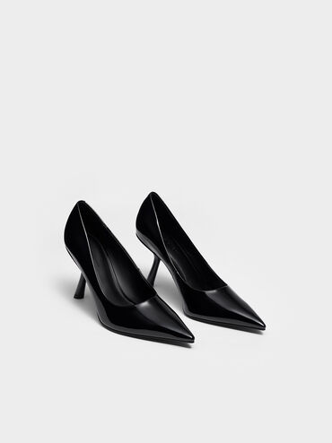 Patent Slant-Heel Pointed-Toe Pumps, Black Patent, hi-res