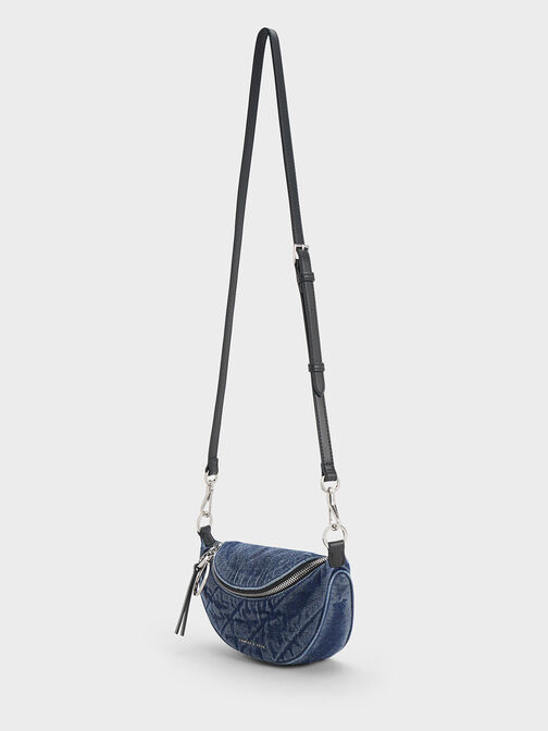 Philomena Denim Half-Moon Crossbody Bag, Denim Blue, hi-res