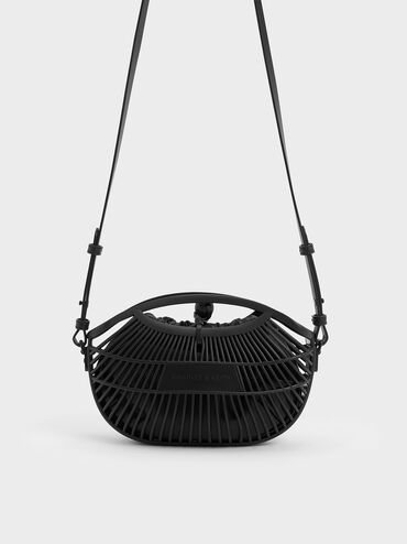 Mini Calypso Fan Curved-Handle Bag, Jet Black, hi-res