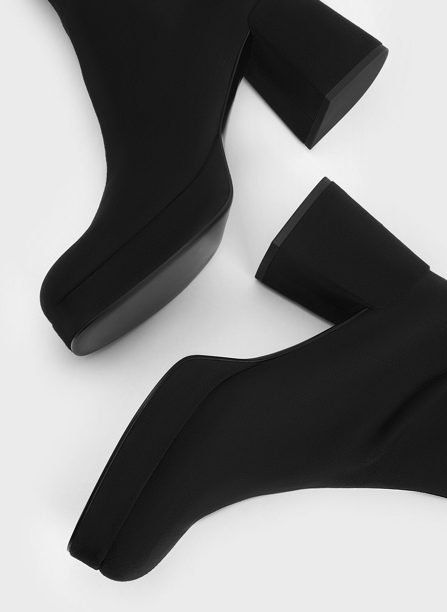 Botas Evie texturizadas al muslo con plataforma, Negro texturizado, hi-res