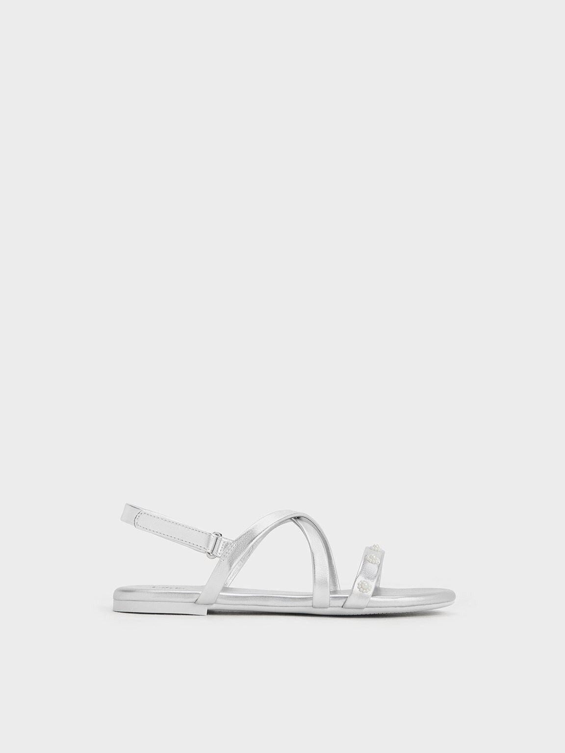 Silver Girls Flower Beaded Strappy Sandals CHARLES KEITH AE