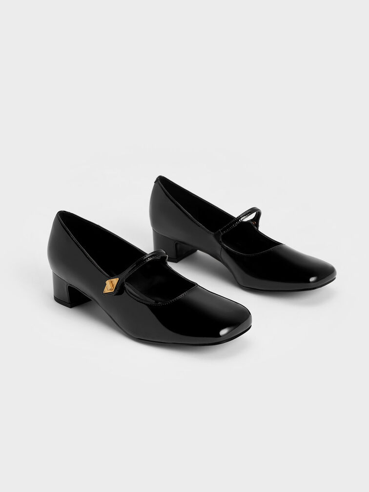菱釦古典瑪莉珍鞋, 漆面黑, hi-res