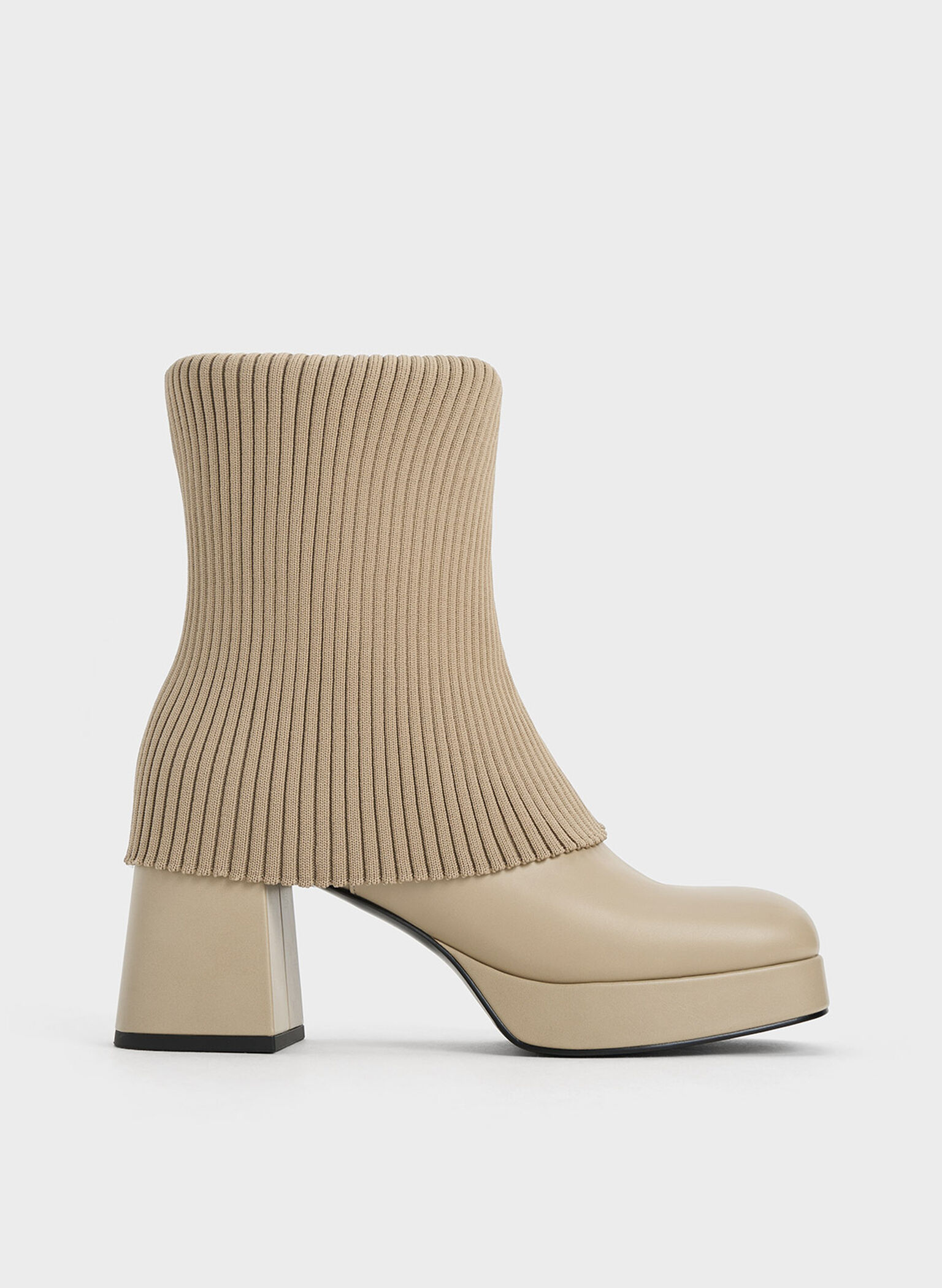 Charles & Keith - Women's Evie Knitted-Sock Ankle Boots, Taupe, US 10