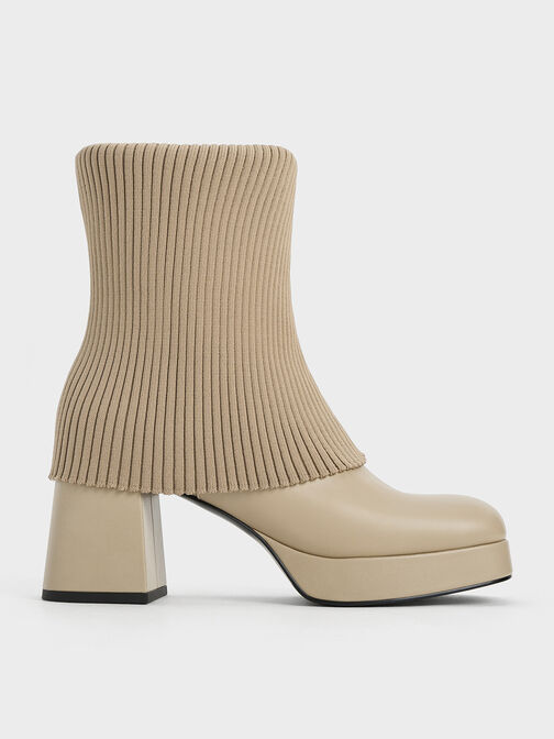 Evie Knitted-Sock Ankle Boots, Taupe, hi-res