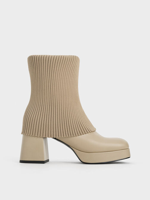 Evie Knitted-Sock Ankle Boots, Taupe, hi-res