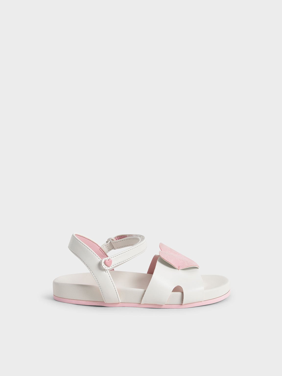 Valentine's Day Collection: Girls' Heart-Motif Ankle Strap Sandals, White, hi-res
