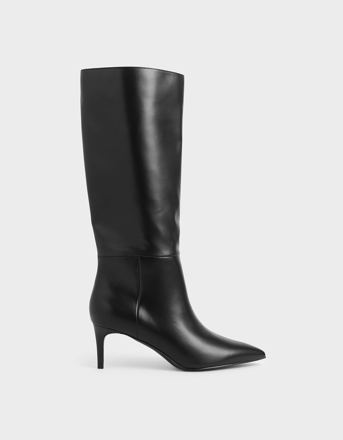 black mid heel knee high boots