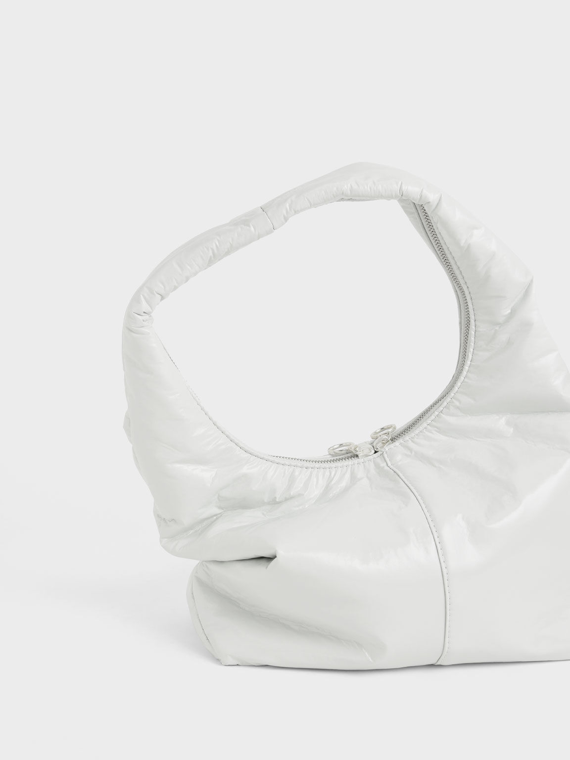 Arch Wrinkled-Effect Large Hobo Bag, White, hi-res