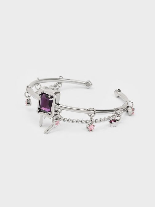 Zira Crystal Charm Cuff Bracelet, Silver, hi-res