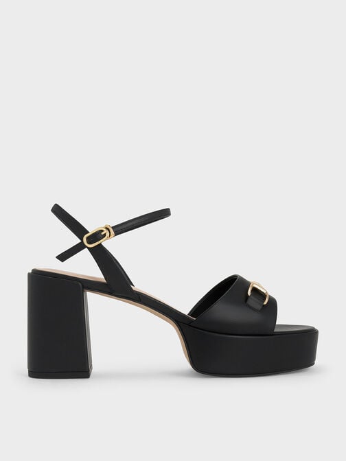 Metallic Accent Platform Slingback Sandals, Black, hi-res