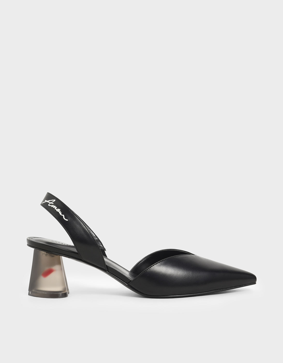 Black Sculptural Lucite Heel Slingback 