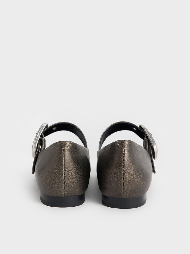 Masei Metallic Grommet-Strap Mary Janes, Silver, hi-res