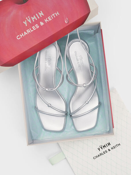 Strappy Tie-Around Sandals, Silver, hi-res