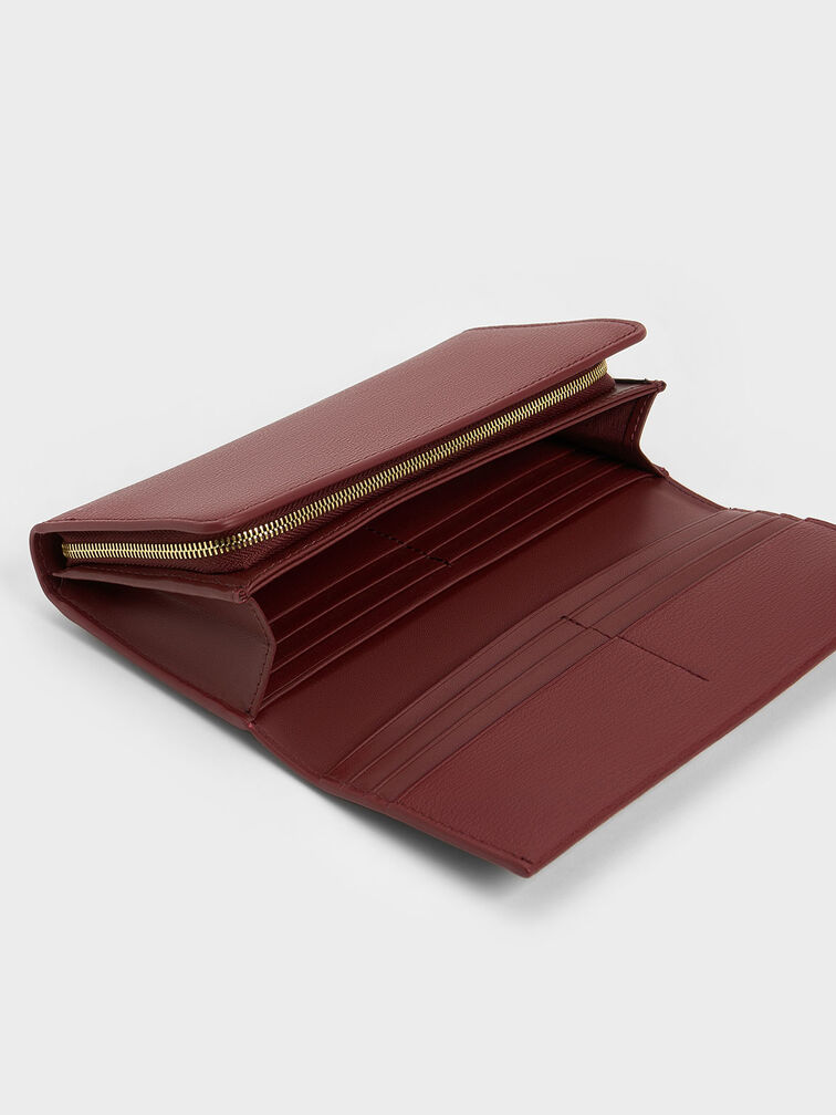 Muriel Front Flap Long Wallet, Burgundy, hi-res