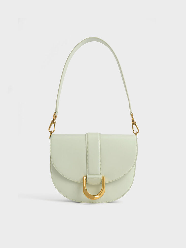 Charles & Keith Women's Gabine Leather Saddle Bag