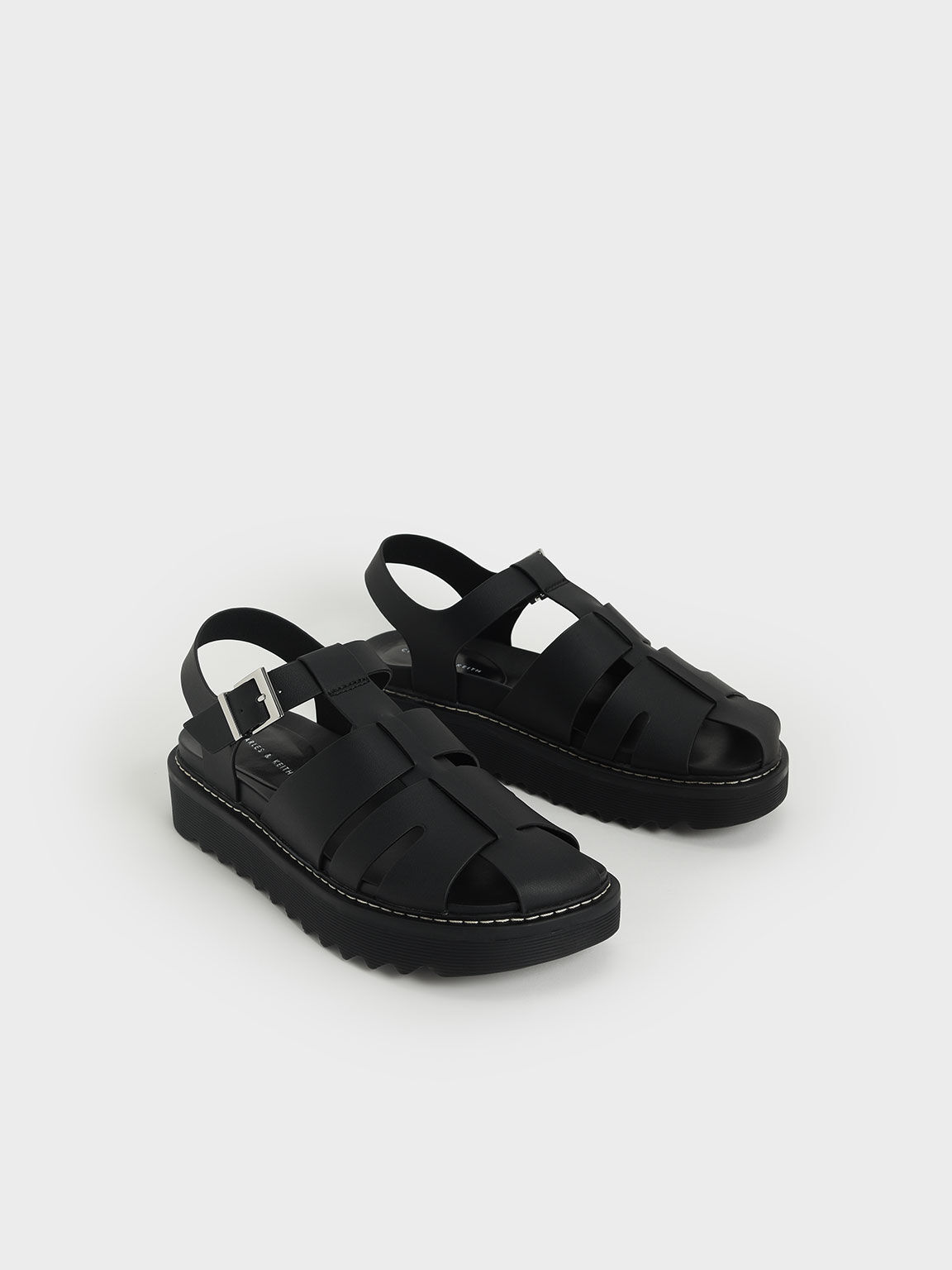 Interwoven Buckled Sandals, Black, hi-res