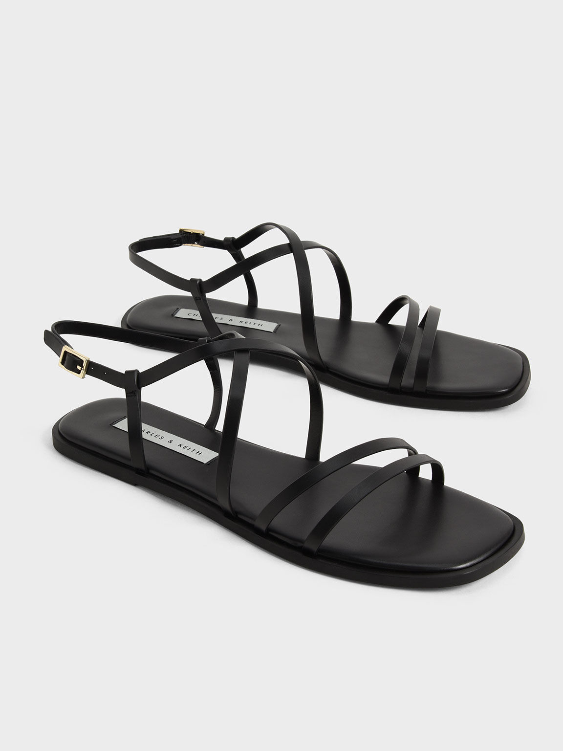Black Strappy Flat Sandals - CHARLES & KEITH US