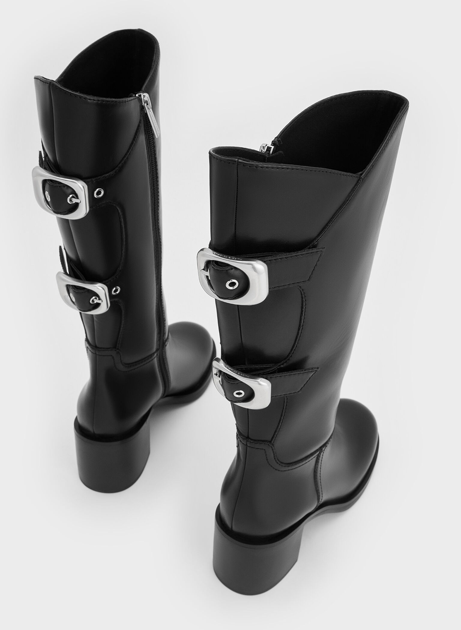 Masei Grommet-Strap Knee-High Boots, Black, hi-res
