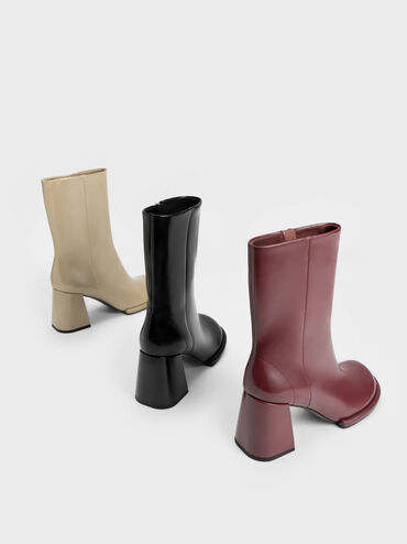 Tubular Zip-Up Calf Boots, Taupe, hi-res