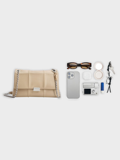 Delfina Quilted Chain-Strap Shoulder Bag, Sand Beige, hi-res