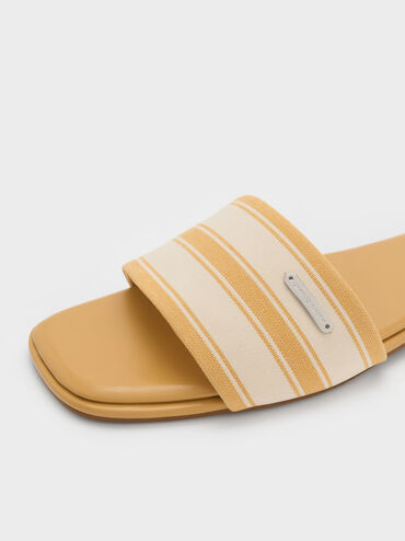 Striped Square-Toe Slide Sandals, Yellow, hi-res