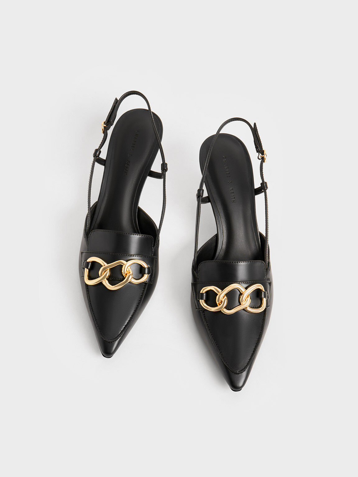 金屬環鍊尖頭鞋, 黑色, hi-res
