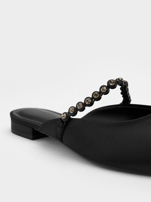 Gem-Strap Flat Mules, Black, hi-res