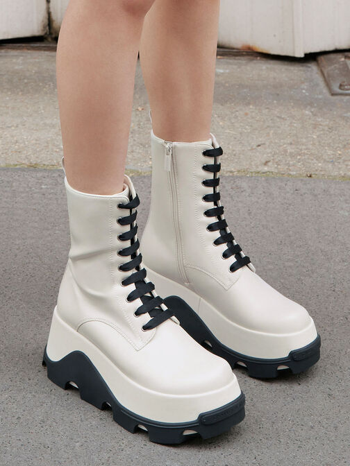 Triana Two-Tone Platform Ankle Boots, White, hi-res