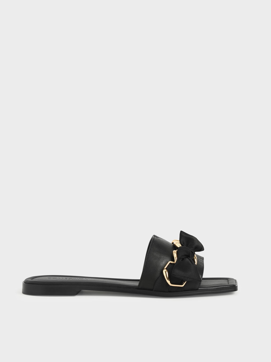 Satin Scarf Leather Slide Sandals Black