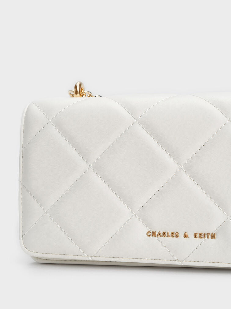 Paffuto Chain Handle Quilted Long Wallet, White, hi-res