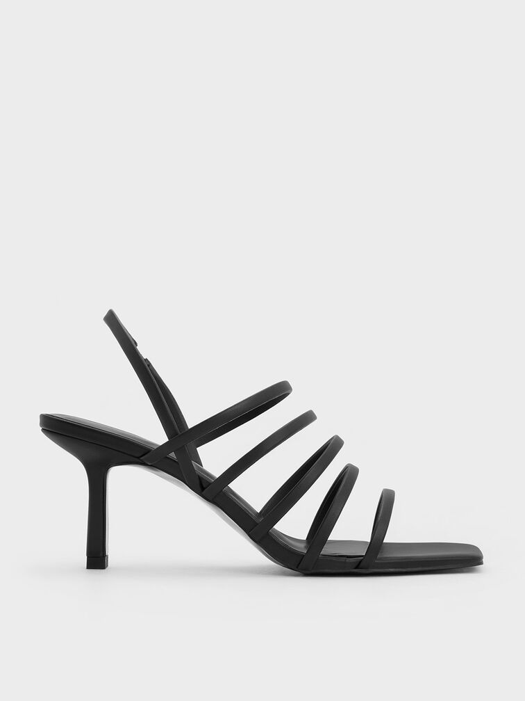 Strappy Blade Heel Sandals - Black