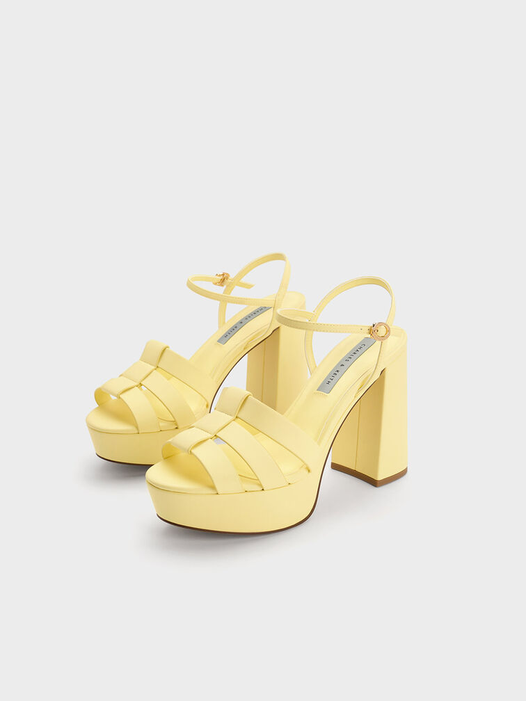 Gladiator Platform Sandals, Yellow, hi-res