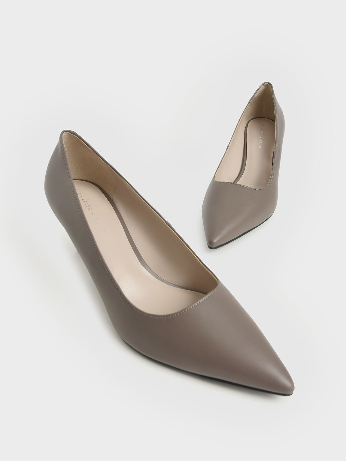 Mid Heel Pointed Toe Pumps, Taupe, hi-res