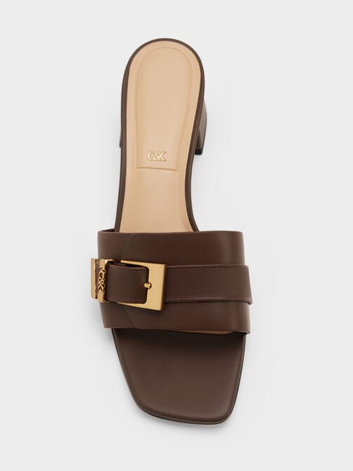 Whitney Leather Buckled Block-Heel Mules, Dark Brown, hi-res