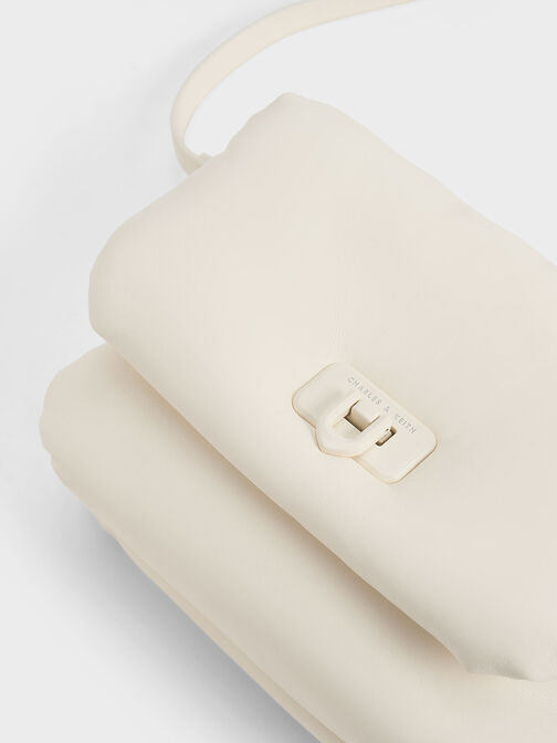Paffuto Metallic Accent Chain-Handle Bag, Cream, hi-res