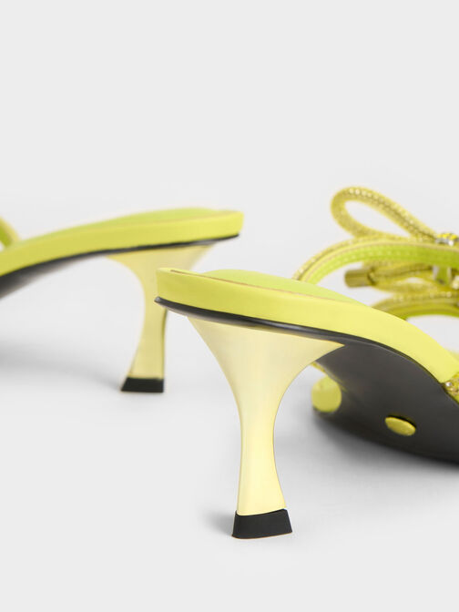 Gem-Embellished Bow-Tie Mules, Yellow, hi-res