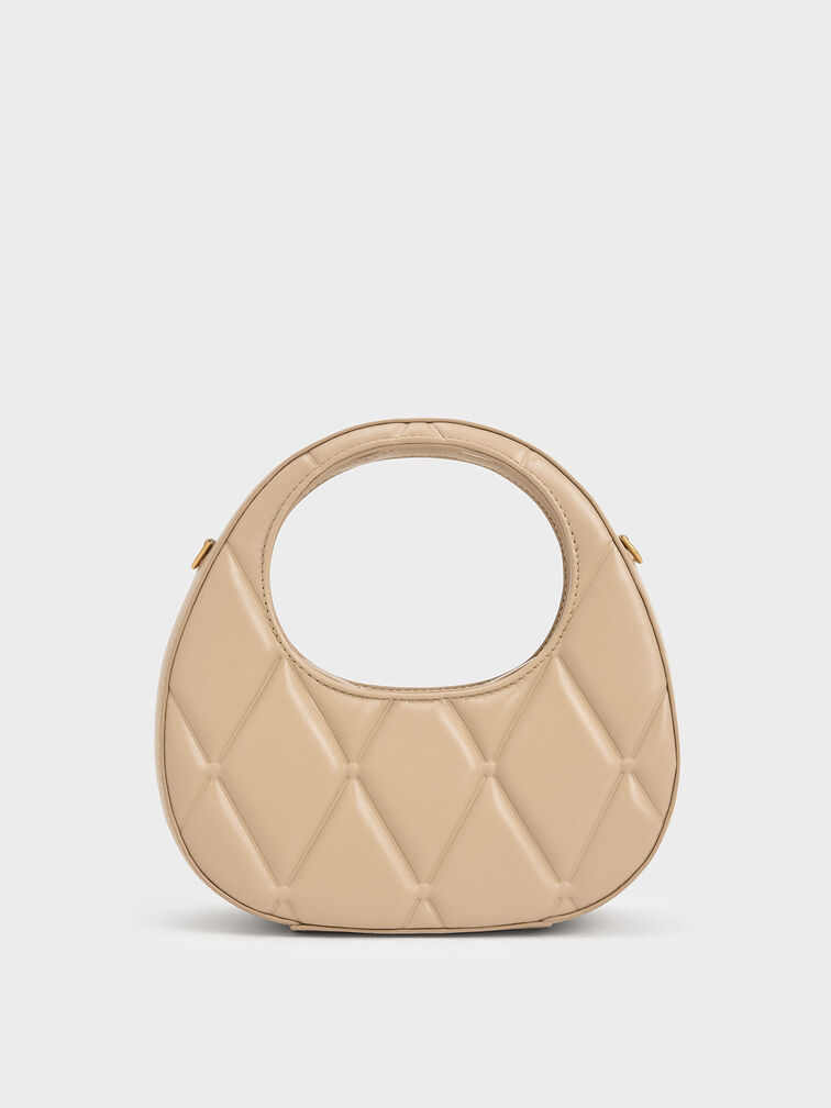 Candy Quilted Crescent Bag, Beige, hi-res