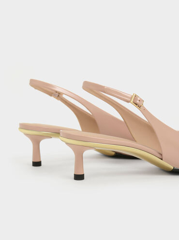 Zapatos de tacón Curtis de charol con puntera afilada y tacón kitten en color nude, Nude, hi-res