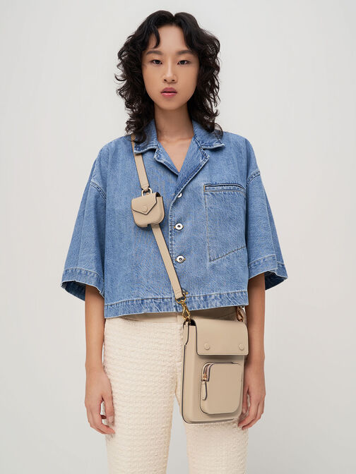 Amber Chain-Handle Long Crossbody Bag, Sand, hi-res