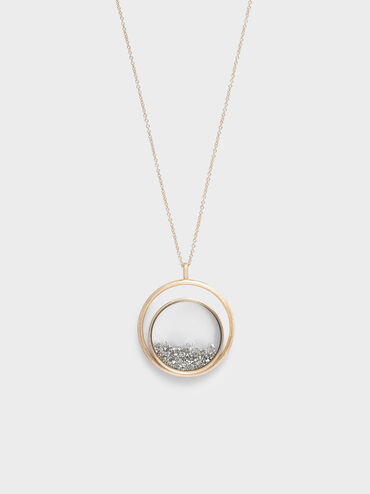 Silver Sparkling Sandstone Floating Locket Matinee Necklace, Gold, hi-res