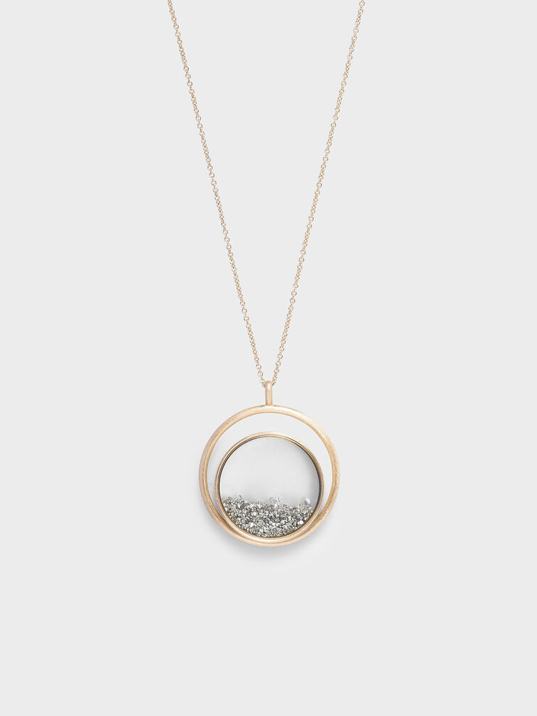 Silver Sparkling Sandstone Floating Locket Matinee Necklace, Gold, hi-res