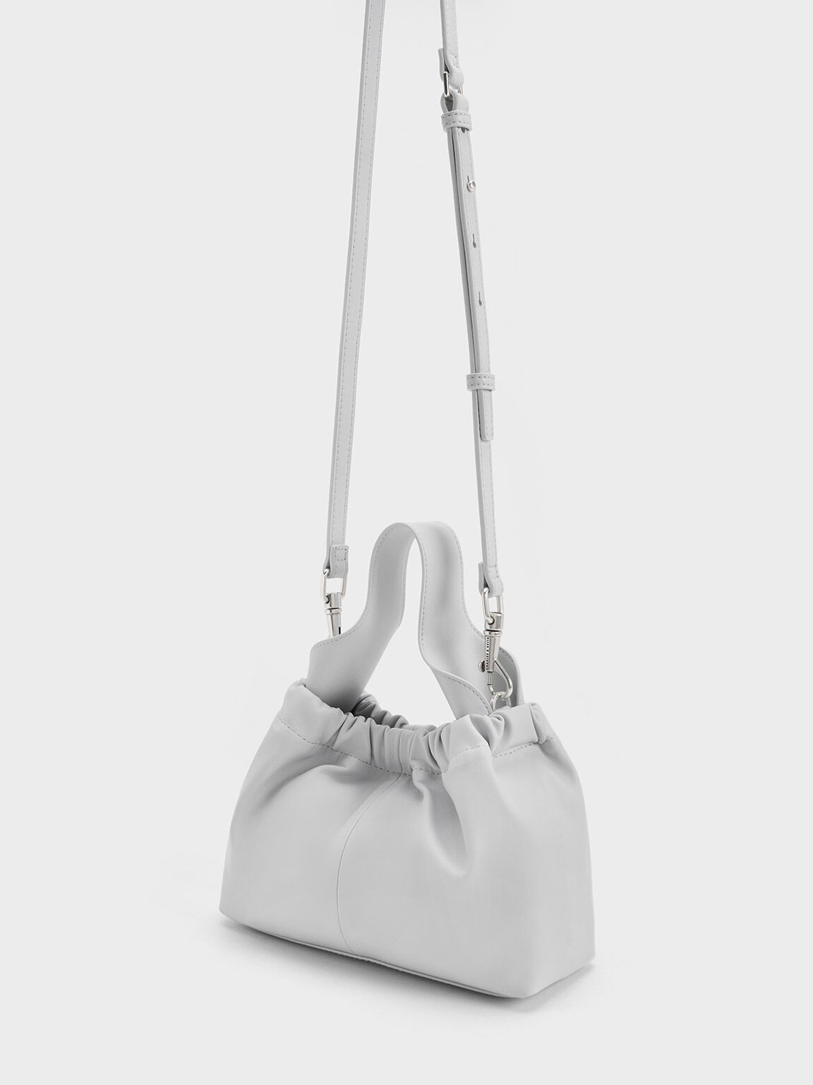 Ally Ruched Slouchy Bag, Light Grey, hi-res