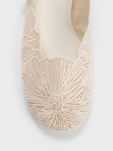 Meja Floral Mary Jane Flats, White, hi-res