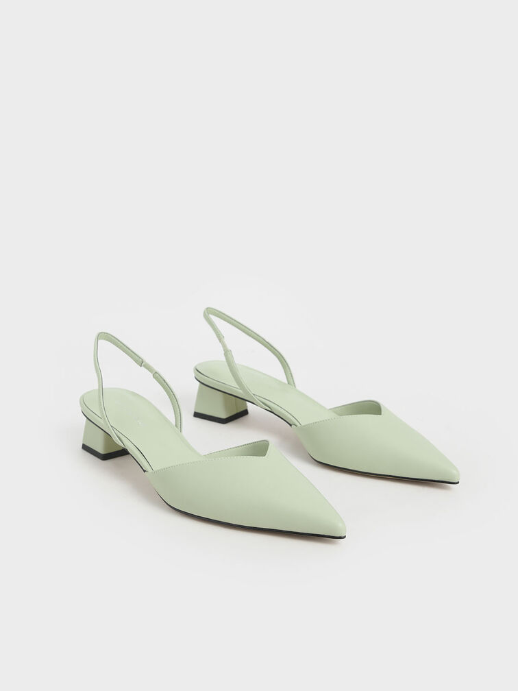 Trapeze Heel Slingback Pumps, Mint Green, hi-res