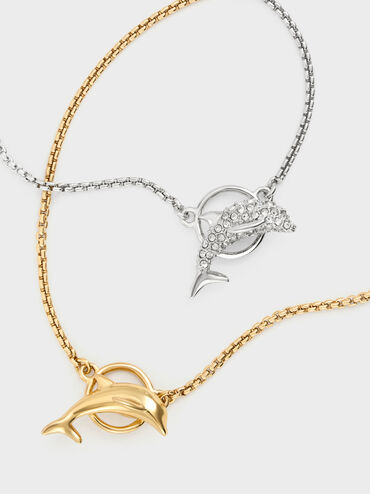Delfina Crystal-Dolphin Ball Bracelet, Silver, hi-res